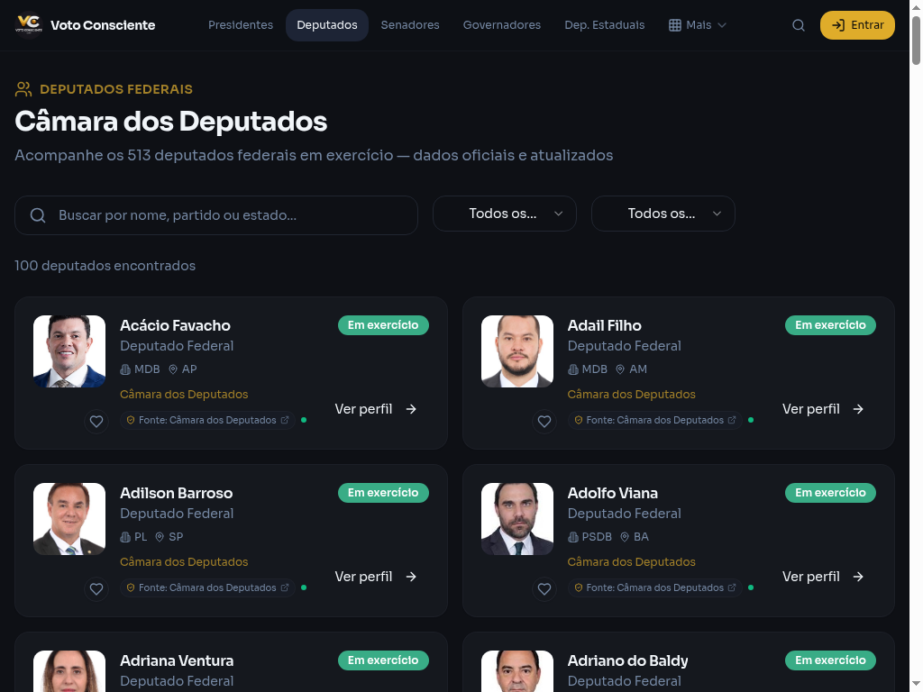 Catálogo de Deputados — captura do produto Critério Político